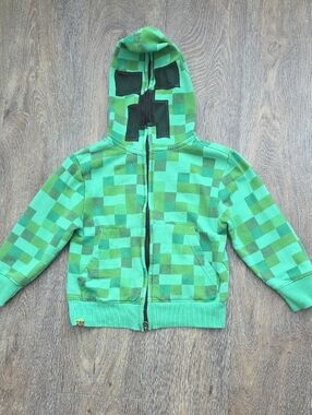 Minecraft Kids Green Pixel-Pattern Zip Hoodie Size XS